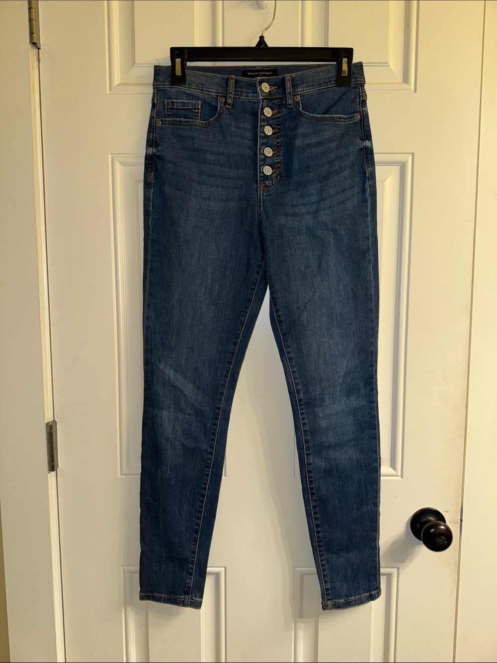 Banana Republic High-Rise Button Fly Slim Jeans - Dark Blue